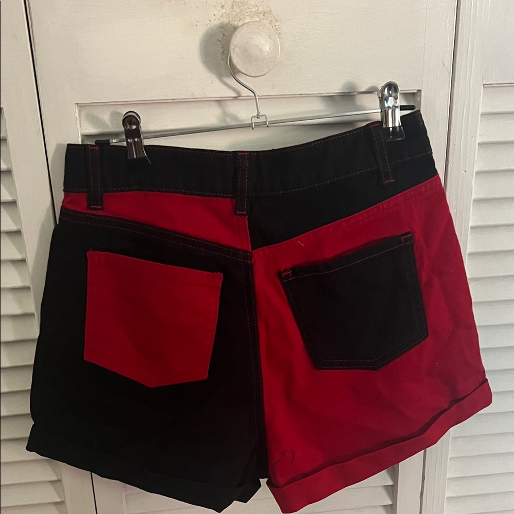 ROMWE Women's Red and Black Jean Shorts - Picture 2 of 5
